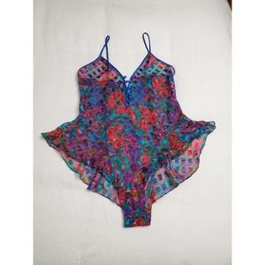 VICTORIA’S SECRET Vintage Gold Label Blue Teddy Bodysuit Romper Size Medium EUC